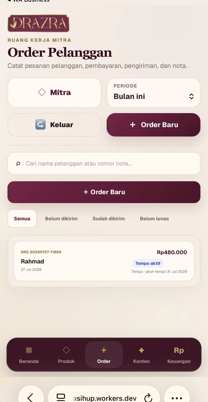 Order Pelanggan DRAZRA